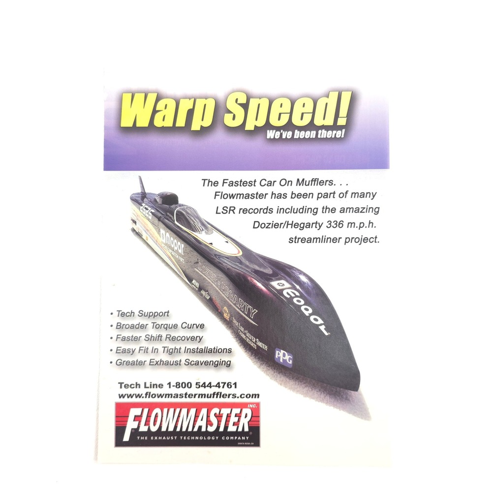 Flowmaster Print Ad 2008 Warp Speed Dozier Hegarty LSR Dragster Mopar PPG Racing